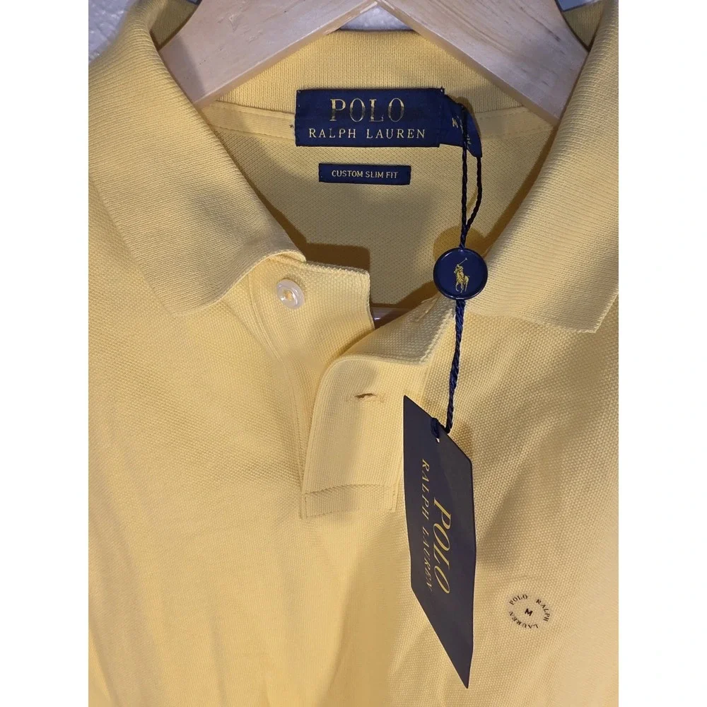 Polo Ralph Lauren Yellow Cotton Custom Slim Fit Polo Shirt Mens Size Medium NWT